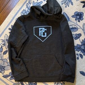 Boys perfect game Charcoal Hooded Sweatshirt with Light Blue Logo